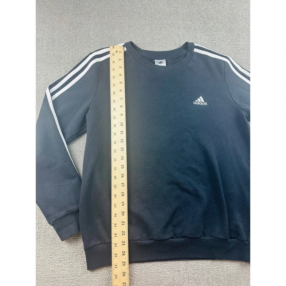 Adidas Sweatshirt Men L Black Crewneck Long‎ Sleeve 3-Stripe Athletic Sporty